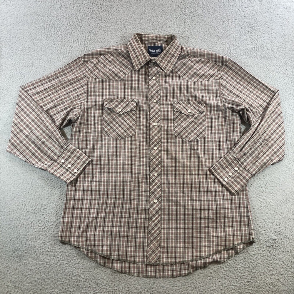 Vtg Wrangler Shirt Men's 16.5 X 35 Multicolored Plaid Pearl Snap Western Long